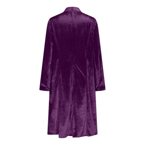 Long Velvet Cardigan for Women Open Front Long Sleeve Loose Jacket Outerwear Back Split Duster Coat with Pockets4