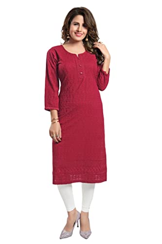 Image of DARIKA Women's Cotton Chikankari Straight Kurti Multiple Color in from Small to Plus Size.