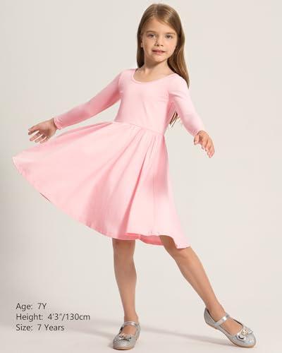 Stelle Long Sleeve Girls Dress Toddler White Dresses Skater Twirl Cotton A-Line Dress for School Casual3