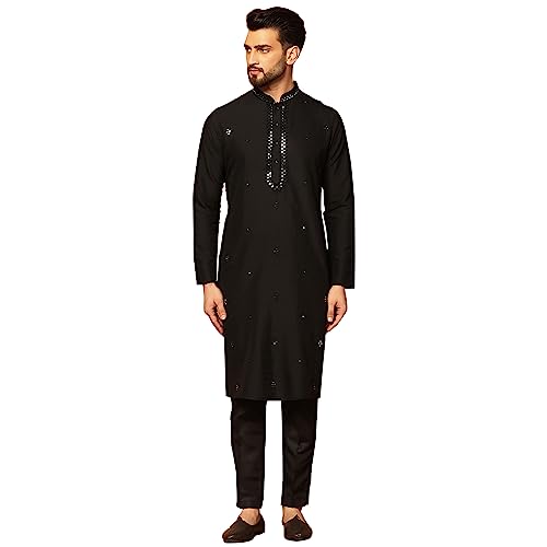 Image of Kisah Men's Cotton Blend Mirror Work Kurta Set Regular Fit | Ethnic, Traditional & Occasion Wear