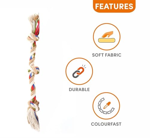 Image of Madhabi 2-Knot Rope Dog Toy - Durable Cotton Chew Rope for Puppies and Dogs | Interactive Tug and Fetch Toy for Training, Dental Health, and Playtime Indoors or Outdoors
