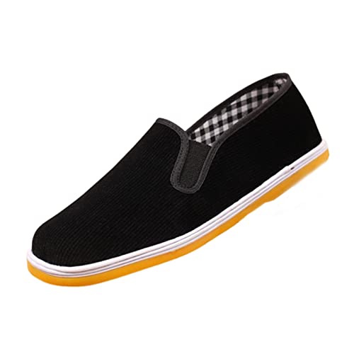 Mens Slip-On Chinese Style Kung Fu Tai Chi Old Beijing Martial Arts Shoes, Non Slip Breathable Canvas Martial Rubber Sole Casual Shoes, for Your Daily Activities Around The House