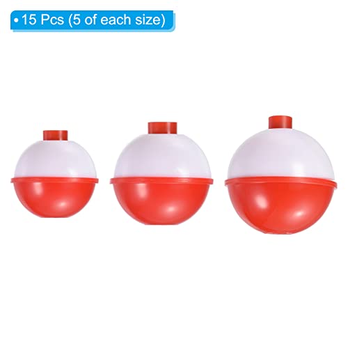 PATIKIL 0.75/1.25/1.75 Inch Fishing Bobber Bulk, 15 Pack Hard ABS Push Button Round Buoy Float Bobber Tackle, Red and White - Image 3