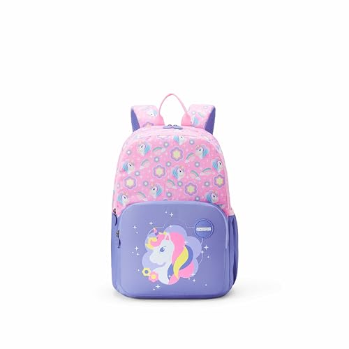 Image of American Tourister Lush | 26 Ltrs | 2 Compartments | Bottle Pocket | Ergonomic Padded Back Panel & Shoulder Straps | Kids Backpack | 1 Year International Warranty | Unicorn Lavender