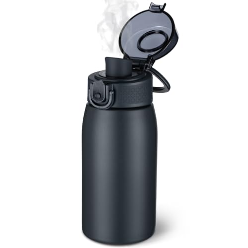 Image of Insulated Water Bottle 12 oz with Dustproof Lid, Carry Handle & Tea Infuser, BPA-Free & Leakproof, Stainless Steel Water Bottles Ideal for Fitness, Hiking, Office & Outdoor Use (Cold Gray )