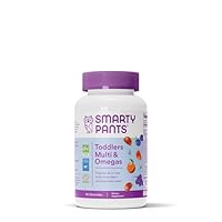 SmartyPants Toddler Multivitamin Gummies: Omega 3 Fish Oil (EPA/DHA), Vitamin D3, C, Vitamin B12, B6, A, K & Zinc, Biotin, Beta Carotene, Gluten Free, Three Fruit Flavors, 90 Count (30 Day Supply)