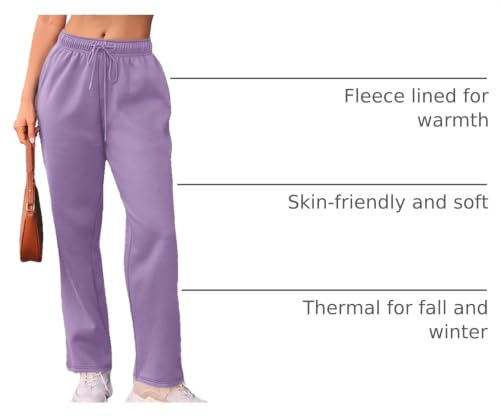 Image of AUTOMET Women's Straight Leg Sweatpants Fleece Lounge Pants | Fall Athletic Joggers with Pockets,Lightweight Soft Sweat Pants, Casual Gym Workout Pants