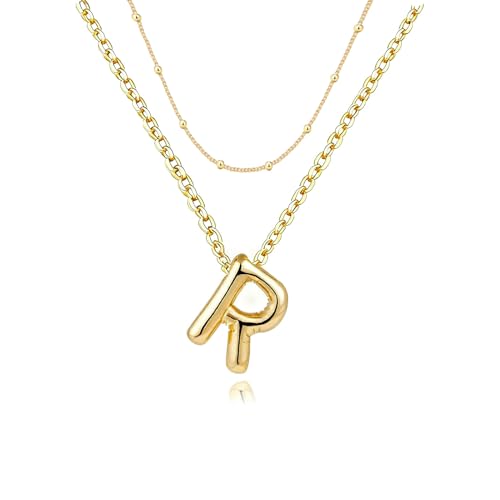 PANSHI Gold Initial Necklaces Gifts for Women Girlfriend Teens Gifts Trendy Stuff Layered Bubble Letter Necklace Gold Jewelry Birthday Gifts Teens Women R
