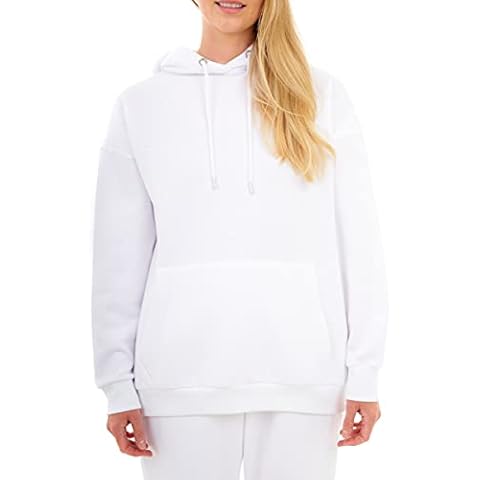 M17 Womens Ladies Recycled Oversized Hoodie Soft Cosy Sweatshirt Hooded Top Long Sleeve Pullover with Pocket (M, White) Cover