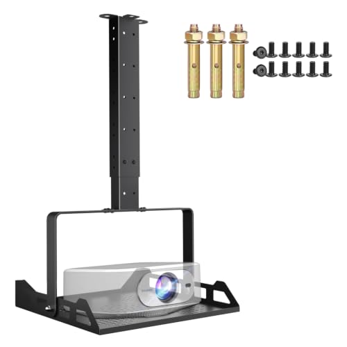 Salange Extending Projector Ceiling Mount with Tray Universal 3-in-1 Projector Shelf for Ceiling and Wall Support 45 Tilt Bracket for Home Office School Holds up to 22lbs Hidden Cable Routing Black
