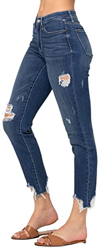 Judy Blue Women's Mid Rise Shark Bite Slim Fit Jeans3