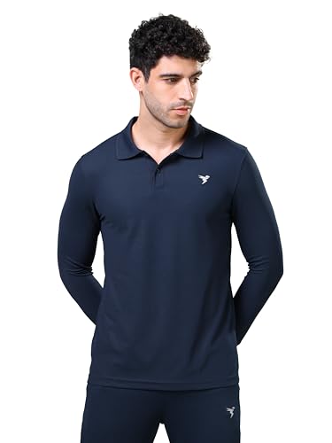 Image of TECHNOSPORT Mens Slim Fit Polyester Active Wear Collar Polo T-Shirt with Long Sleeves for Workout, Sports