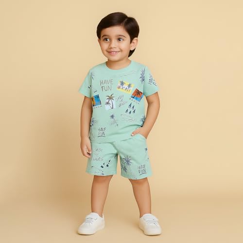 Image of Kidbea Kids Cotton T-Shirt and Shorts Set | Soft Breathable Co-Ord Outfit for Boys | Trendy & Stylish Summer Wear | Boys Clothing Set