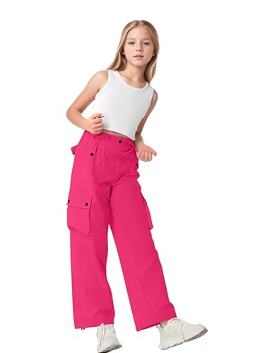 Image of HENGAO Girls Cargo Pants Parachute Casual Jogger Y2K 5-14 Years | Kids Baggy pants Parachute, Drawstring, with Pockets, Elastic High Waist, Loose Trousers Streetwear