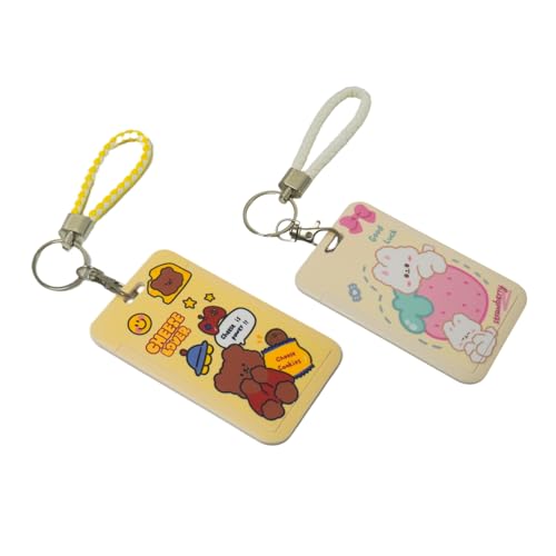 Pacote com 2 porta-cartões fotográficos 54 x 85 mm bonito padrão de desenho animado PC capa protetora rígida capa protetora capas para cartão de foto de banco de ônibus