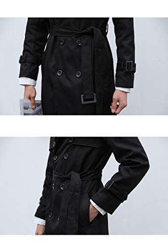 Image of Men's Elegant Over Length Trench Coat Basic Relaxed Fit Double Breasted Jacket Classic Notched Lapel Fleece Lined Plus Size Winter Windbreaker,Black,TAG 8XL(Fits Like US 5XL)