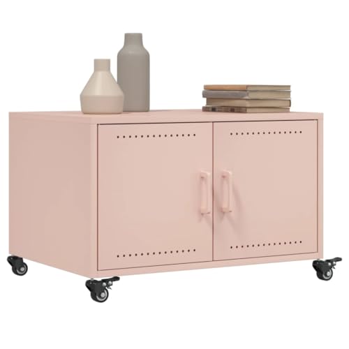 Table basse rose acier rangement à roulettes table appoint 68cm - 6