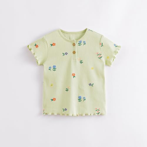 Image of MARC&JANIE Girls Short Sleeve Tshirts Crew Neck Cotton Shirts Knit Lace Summer Tops 230862