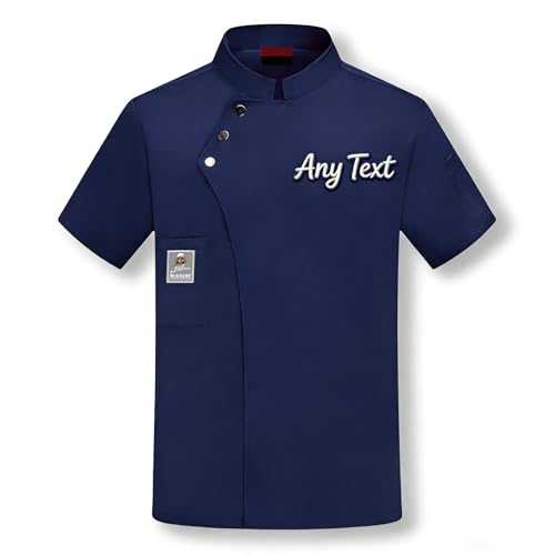 Veste De Cuisine Homme Femme Personnalisé Avec Prénom Brodé,Veste De Cuisine Respirante Pour Équipe De Cuisine (Bleu(b))