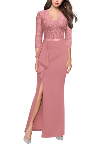 Image of MISSMAY Women's Vintage Floral Lace Ruffle Half Sleeve Evening Party Formal Long Dress