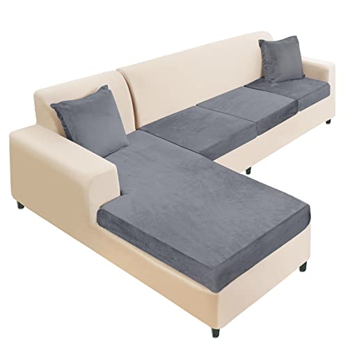Naisi Sectional Couch Cover 4 Pieces Velvet Separate Couch Cushion Covers L Shape Soft Stretch Sofa Slipcovers With 2Pcs Pillowcases For Left/Right Chaise Sectional Couch(3 Seater+1 Chaise,Dark Grey) #TOP15