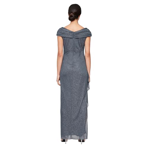 Image of Alex Evenings Women's Long L-Neck Glitter Mesh Mother of the Bride Dress with Ruched Neckline