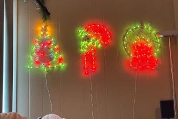 16" Christmas Window Silhouette Lights Decorations, 3 Pack Christmas Window Hanging Lights for Holiday Wall Indoor Window DecorationsWreath, Tree and Candy Cane