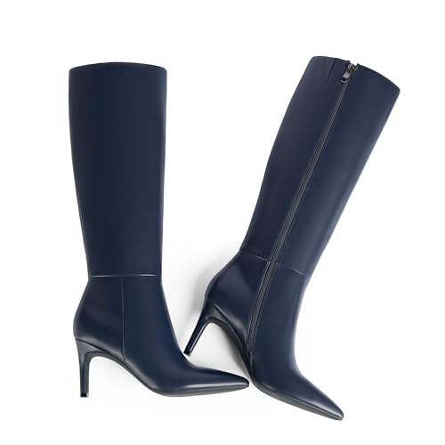 Image of Easyfox Knee High Boots Women Pointed Toe Stiletto Heel Tall Boots | Side Zipper,3 In Stiletto Heel,Fall Spring Winter Fashion Dress Tall Boots,Evening Bridal office Long Boots