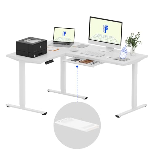 Image of FLEXISPOT L Shaped Standing Desk, 63 x 47 Inch Electric Height Adjustable Corner Desk, Sit Stand Computer Workstation, Preset Controller, Home Office, White
