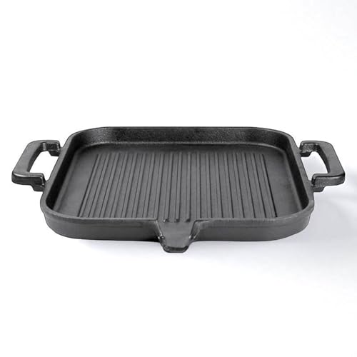 LIYGAOF BBQ Steak Grillpfanne Gusseisen Bratpfanne: Keine Beschichtung Quadratischer Dicker Boden Küchenpfanne für Alle Herdarten Langlebige Spülmaschinenfest