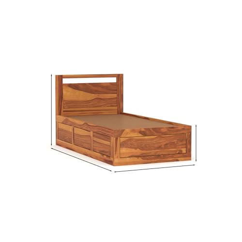 Image of Solid Sheesham Wooden Bed 6X4 Single Bed with Box Storage for Bedroom - Single Cot Wooden BedSingle Size for Living Room Guest Room - 12 Month Warranty (Henry Honey, 6X4 Box)