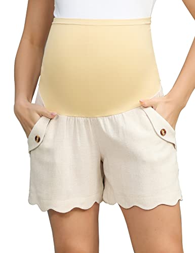 Maternity Summer Shorts Linen Casual Shorts For Everyday Wear Apricot L #TOP6