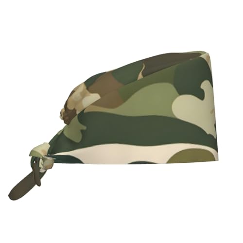 YYHWHJDE Bouffant - Gorras quirúrgicas ajustables con estampado de camuflaje para hombres y mujeres, Negro, Talla única