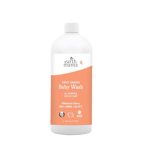 Image of Earth Mama Sweet Orange Baby Wash Liquid Foaming Hand Soap Refill, Organic All Purpose Body Wash for Sensitive Skin, Castile Soap with Coconut Oil, Shea Butter, Calendula, & Aloe, 34 fl oz