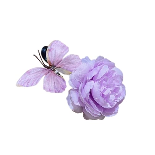 前髪 蝶 ヘアピン ヘアクリップ 髪留め 髪飾り グラデーション色 女性 ガールズ 和装 浴衣 和風 着物 アクセサリー プレゼント (造花/藤紫)