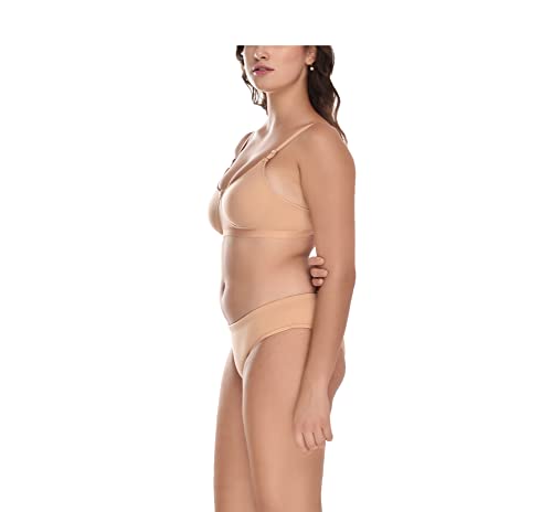 Image of Elina Women's Full Coverage Non Padded with Detachable Strap Cotton Hosiery Bra and Panty Set (Lovia Set)