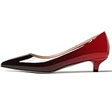 MODENCOCO Women's Red Black Slip On Solid Pointed Toe 1.5 Inch Low Heel Patent Kitten Pumps Shoes Size 11 - Ropa Y Zapatos para Mujer