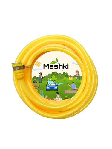 Image of Mashki Heavy Duty Yellow Flexible PVC Garden Hose Pipe with Universal Tap Adapter | 1 /2 Inch Water Pipe for Gardening, Car Wash, Balcony & Floor Cleaning & More (5 Meter (16 Feet))