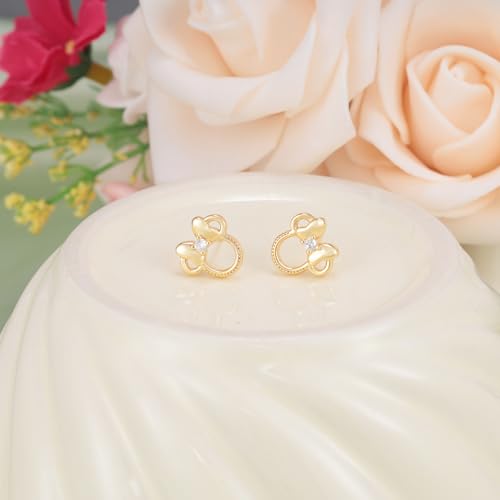 Mouse Bow Earrings 18K Gold Plated Sterling Silver Lovely Animal Stud Earrings for Women Hypoallergenic Cubic Zirconia Cute Small Earring Gifts for Sister4