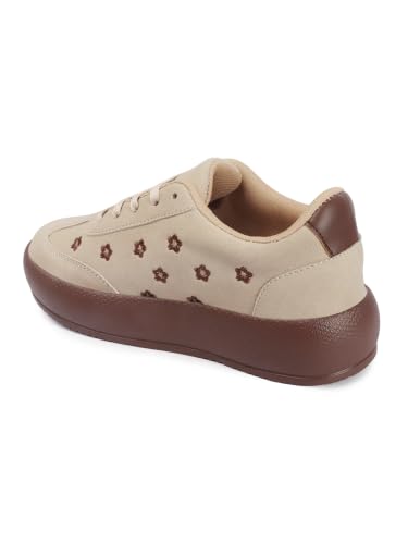 Image of TRYME Floral Platform Sneakers for Women | Lightweight Lace-Up Casual Shoes for College, Travel