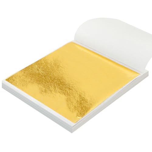 100 Pcs Gold Leaf Sheets FSDIYU 3.15-Inch x 3.35-Inch Imitation Gold Foil Paper Sheets - No Fading Easy to Apply Premium Metallic Foil for Nail Art Painting Resin Jewelry & Furniture Decor
