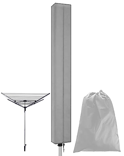 Trongle Rotary Washing Line Cover, 165 * 16 16CM Waterproof Airer Cover with Anti-rust Zip, Multipurpose for Dryer or Parasol, Durable Weatherproof cover, Outdoor, Garden (Grey) WLC02G