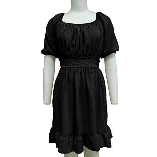 Vestido feminino de verão com decote quadrado e manga curta e costas largas com cadarço para o verão