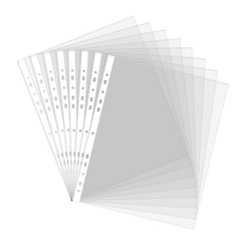 100 Pcs A4 Frosted Plastic Punched Pockets Cover