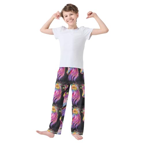 Pajama Pants Sleep Pants Flower Pink Hair Unicorn for Age 6-143
