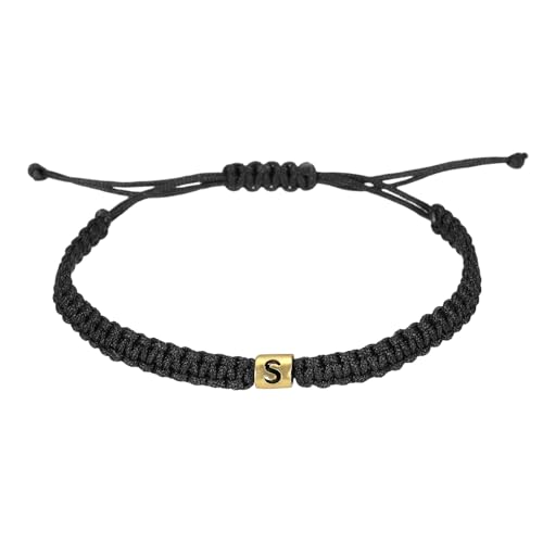 PATIKIL Gold Initial Bracelets for Men, Adjustable Handmade Rope Braided Initial String Bracelets for Women Men Matching Couple Gifts Friendship(Black, S)