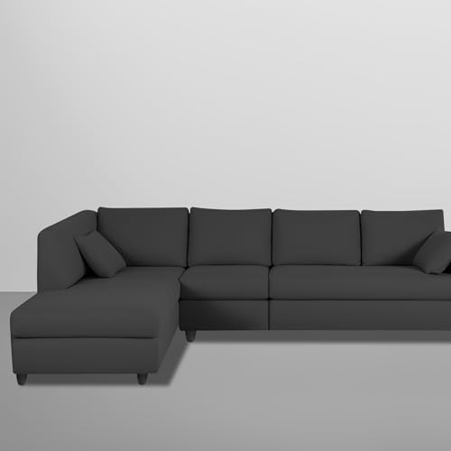 Image of Florian LHS 6 Seater L Shape Sofa Set for Living Room (Black Fabric) Premium Fabric Sofa
