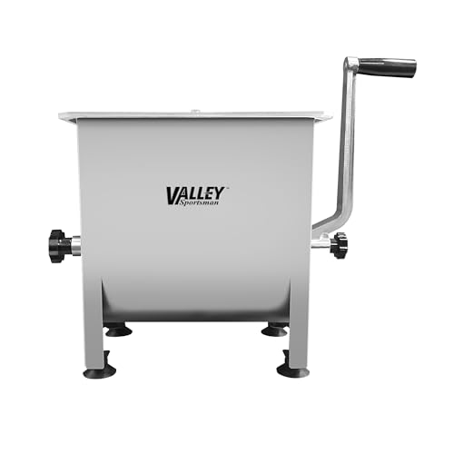 Valley Sportsman Meat Mixer, 4.2 Gallons 18 Pound Capacity, Manually Cranked or Motorized Sausage Mixer Machine for Mixing, Stainless Steel, Both Commercial and Household Use