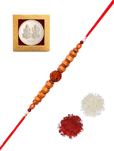Image of Rudraksha Bracelet for Brother - Brown, Modern, Round, Lobster Claw Clasp, Rope Chain, Strand, Handmade /Fine Jewelty, Multiple Count, Bull Theme, Raksha Bandhan