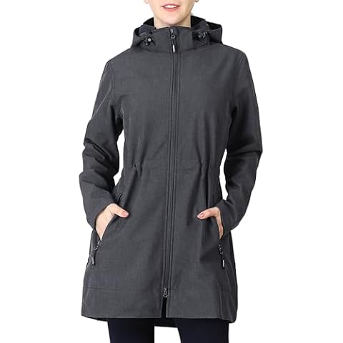 Outdoor Ventures Women's Softshell Jacket with Removable Hood Fleece Lined Windbreaker Insulated Long Warm Rain Jacket Cover
